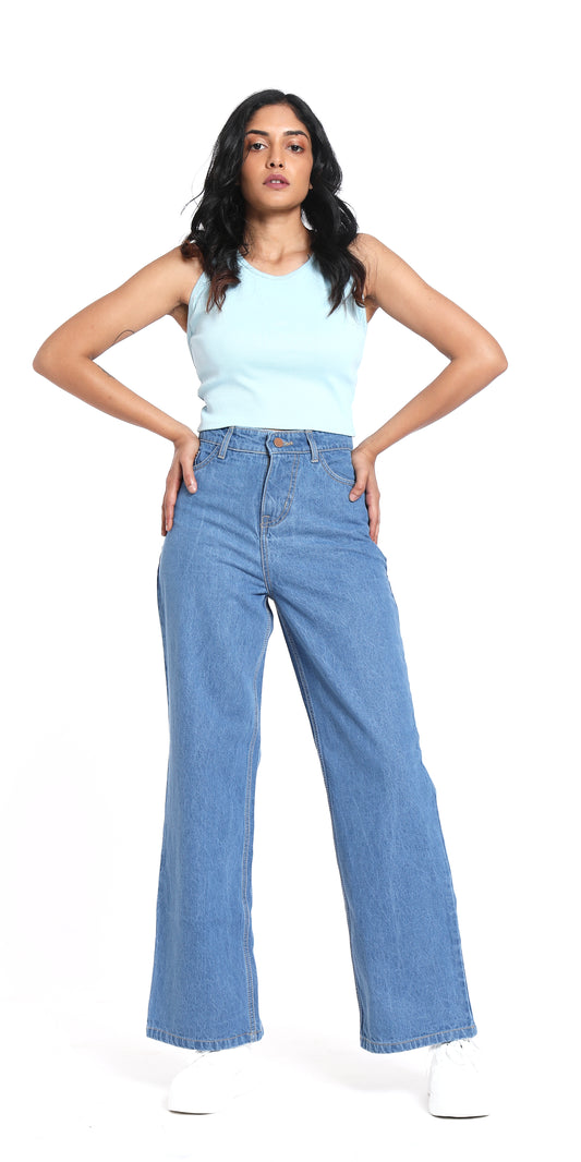 Casual Solid Wide Leg High Waist Jeans