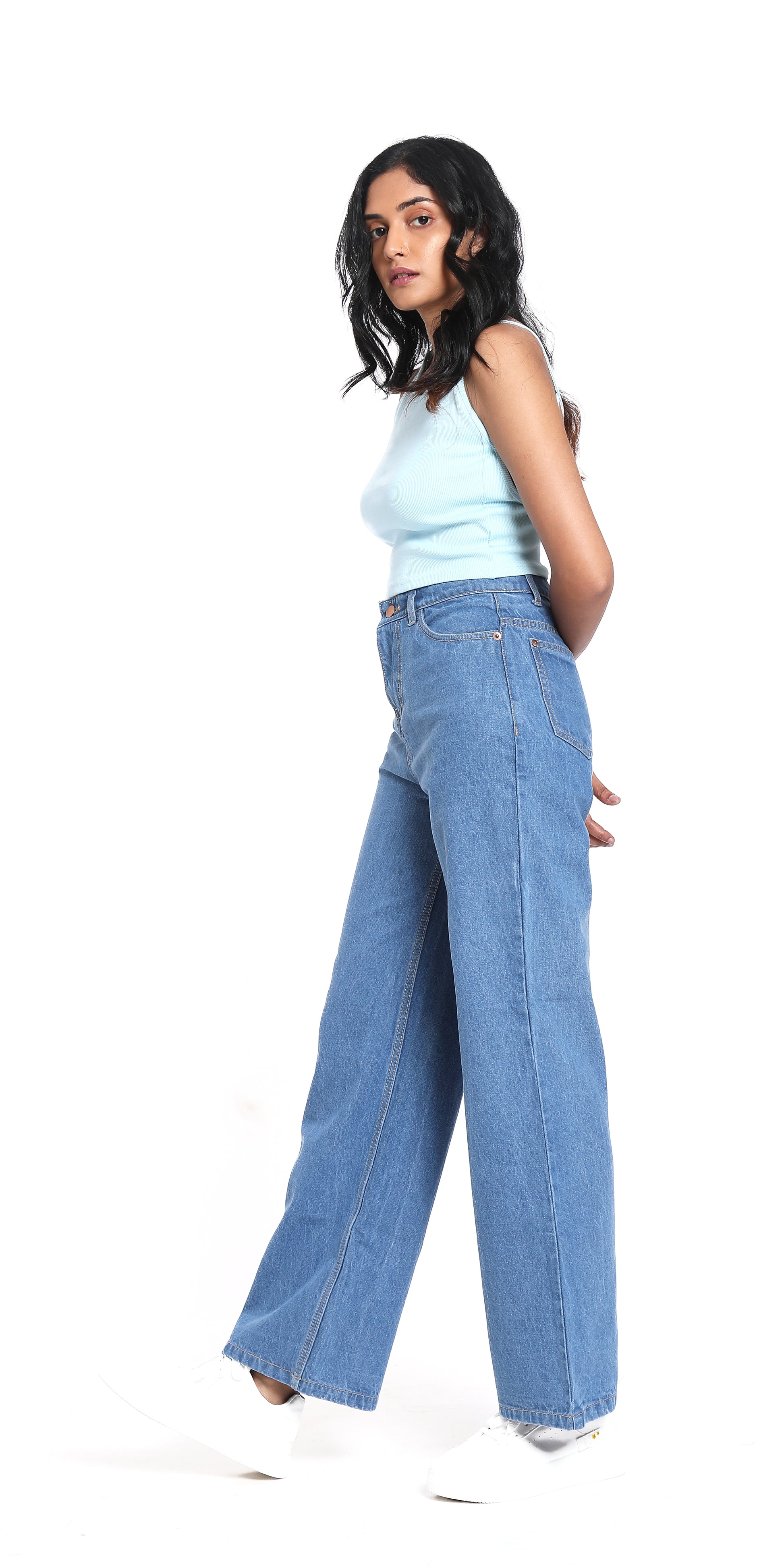 Casual Solid Wide Leg High Waist Jeans